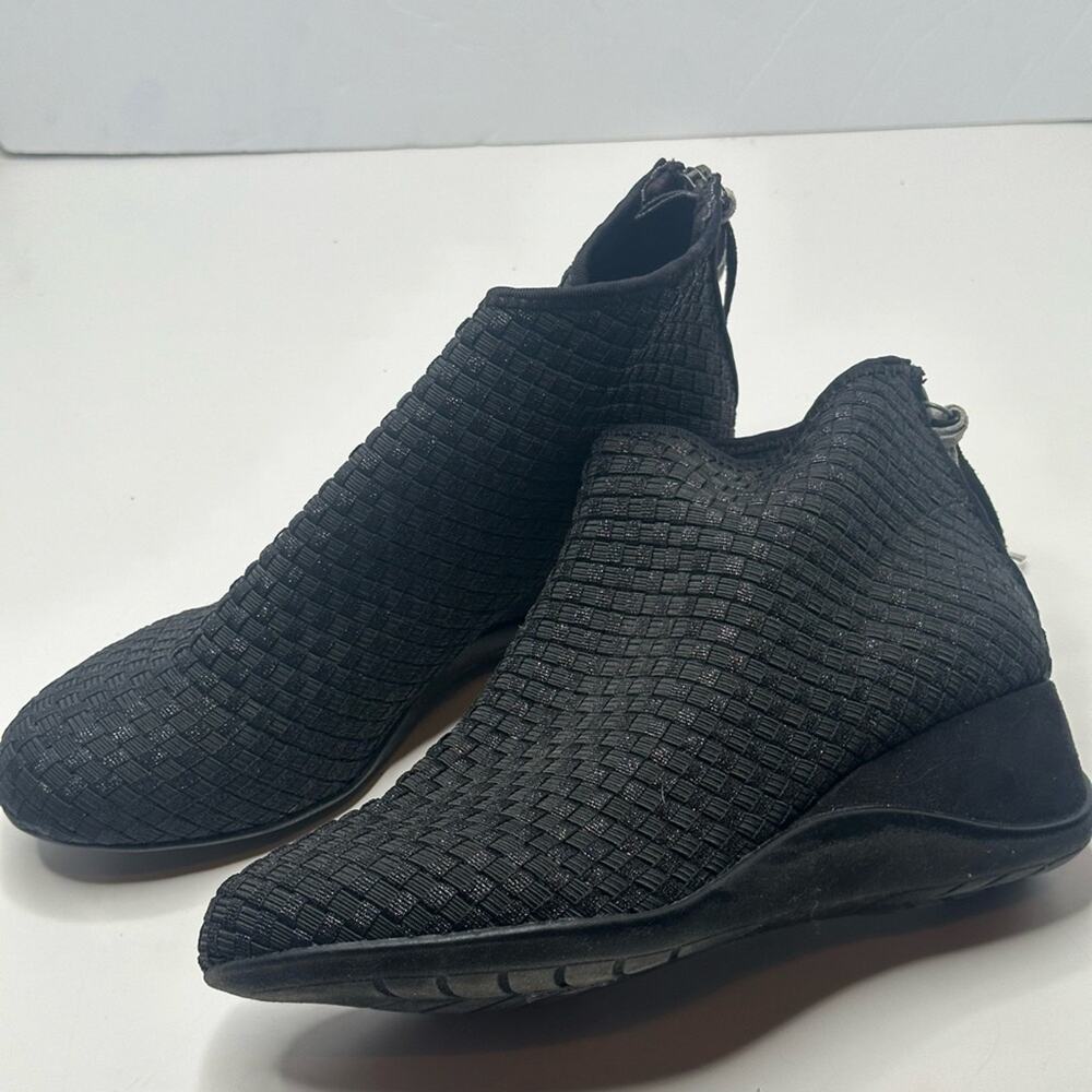 ZEE ALEXIS BLACK WOVEN ANKLE BOOTIE Comfort Stylish Hand Woven Stretch Elastic